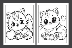 2 cat caloring pages, Cute Cat Coloring pages, coloring page for kdp vector