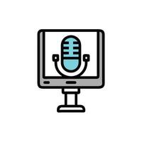 a microphone on a computer screen with a blue outline vector
