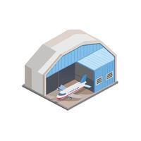 an airplane is parked inside a hangar vector