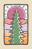 The big pines in front of the mountains vintage hand drawing t shirt sticker illustration vector