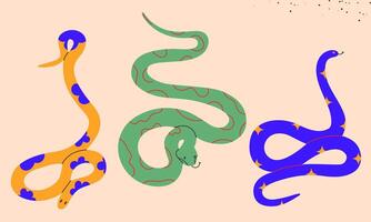 Snake set.Hand drawn colored snakes collection.Chinese new year symbol.Year of the snake illustration for greeting card, sticker, background. Hand drawn trendy illustration EPS10 vector