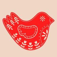 Doodle bird.Decorative Swedish element for Christmas, New Year design. Hand-drawn illustration isolated on beige background. illustration EPS10 vector