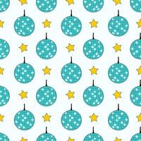 Seamless Pattern with Round mirror blue shine ball and star. Disco Retro Background. flat illustration. vector