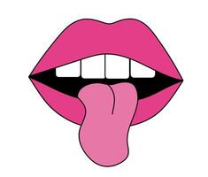 Lips with tongue in pop art style. flat illustration. vector