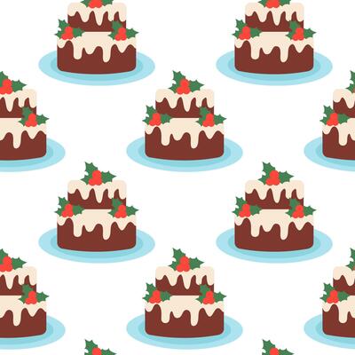 Seamless Pattern. Christmas cupcake with mistletoe. Winter food background. Flat Illustration.