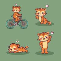 Tiger character in different poses set vector