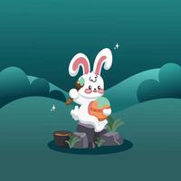 cute rabbit and egg easter day background vector