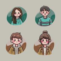 Cute avatar character design set vector