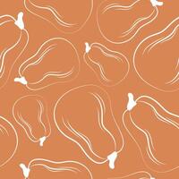 seamless autumn pattern with long pumpkins drawn in white outline on a light orange background vector