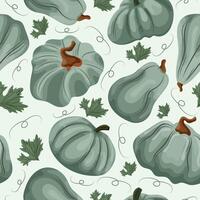 seamless autumn pattern with round long or convex pumpkins of blue color on a light background vector