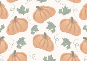 autumn horizontal poster with orange round pumpkins with various autumn leaves with reduced transparency vector