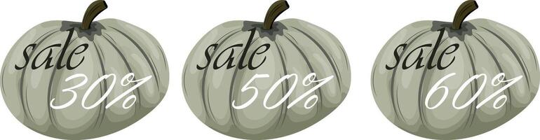 black friday autumn sale design set with round pastel green pumpkins with various discount numbers in it vector