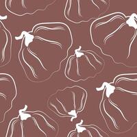 seamless autumn pattern with round pumpkins drawn in white outline on a dark brown background vector