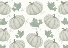 autumn horizontal poster with green round pumpkins with various autumn leaves with reduced transparency vector