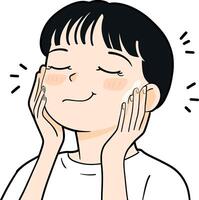Smiling Young Person Applying Skincare Product with Joyful Expression vector