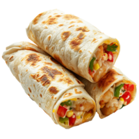 Tortilla wrap with chicken and vegetables isolated on transparent background png