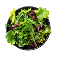 Fresh mixed green salad leaves in a bowl isolated on transparent background. png