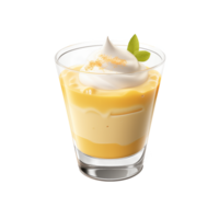 Creamy vanilla pudding with whipped cream in glass, isolated on transparent background png