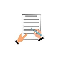 Hand signing contract icon. Flat color design document icon isolated. document file isolated icon illustration. Report icon. Flat design style. Education design element vector