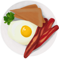 ein Teller mit Eier, Speck, Toast und ein Tomate png