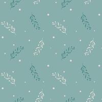Winter New Year cold pattern with branches, blue and beige branches on pastel blue background. vector