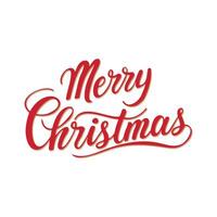 Merry Christmas red text, hand lettering calligraphy isolated on white background, holiday illustration element, script calligraphy vector