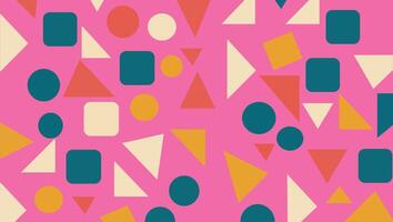 An abstract background with a playful, geometric pattern. Use large, simple shapes like triangles, squares, and circles arranged in a scattered layout vector