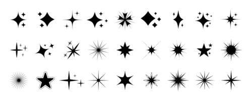 Set of sparkle stars, or shining, twinkle, sunburst star shapes collection. Abstract magic light flare, stars icon templates pack for flyers, posters, banners, and other design projects vector