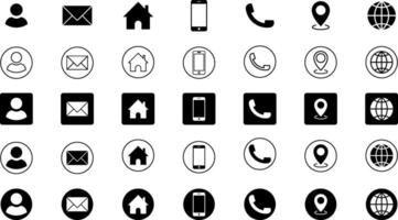 Contact icon set, Business icons, or web icon collection, with phone, call, contact, location, globe, website, and profile symbol. Business card contact information icons isolated on white background vector