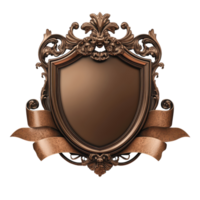 An old style shield with a ribbon and scroll png