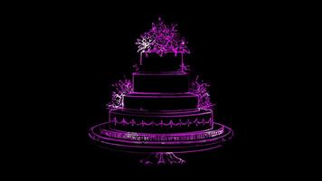 Neon frame effect, cake in ceremony on black background video