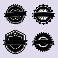 Four black and white badges with stars and ribbons vector