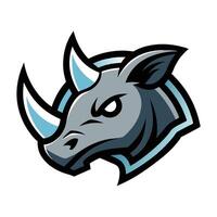 The head of a rhino is shown in a blue and gray color vector