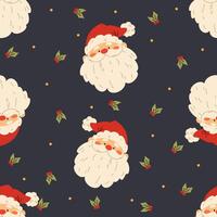 Seamless pattern. Cute Santa Claus on dark background vector