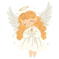 Flat illustration in children's style. Cute little angel praying. Children's illustration on white background vector