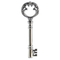 Illustration of a Shiny Silver Key with Circular Handle for Security Concepts Transparent Background png