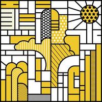 A yellow and black abstract design with geometric shapes vector