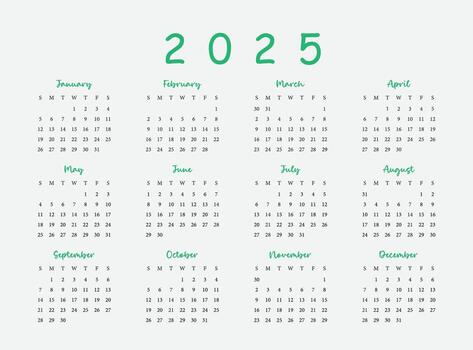 Calendar template 2025 creative minimal business monthly, digital calendar or planner. Week start on Sunday. Simple modern annual calendar layout design element, 2025 calendar set. vector