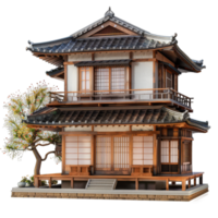 An asian style house with a tree in the background png