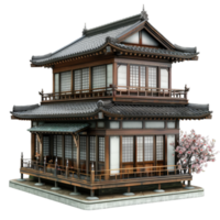 A model of a japanese house with a tree in the background png