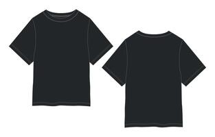 Short sleeve black color t shirt front and back isolated on white vector