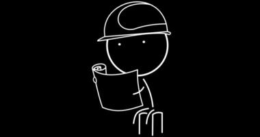Builder reading a blueprint video