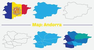 Andorra flag with map Andorra flag with map illustration, Andorra flag with map detaild. vector