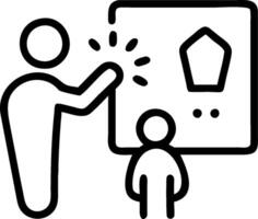 A black and white image of a man pointing to a white board vector
