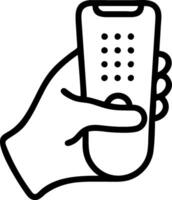 A hand holding a remote control icon vector