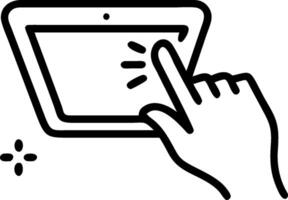 A hand touching a tablet with a finger vector