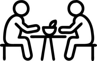 Two people sitting at a table with a bowl of food vector