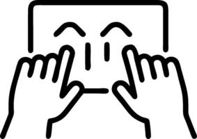 Hands touching a computer screen with a smiley face vector