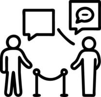 Two people standing next to a barrier with speech bubbles vector