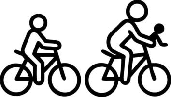 Two people riding bicycles with a baby in the back vector